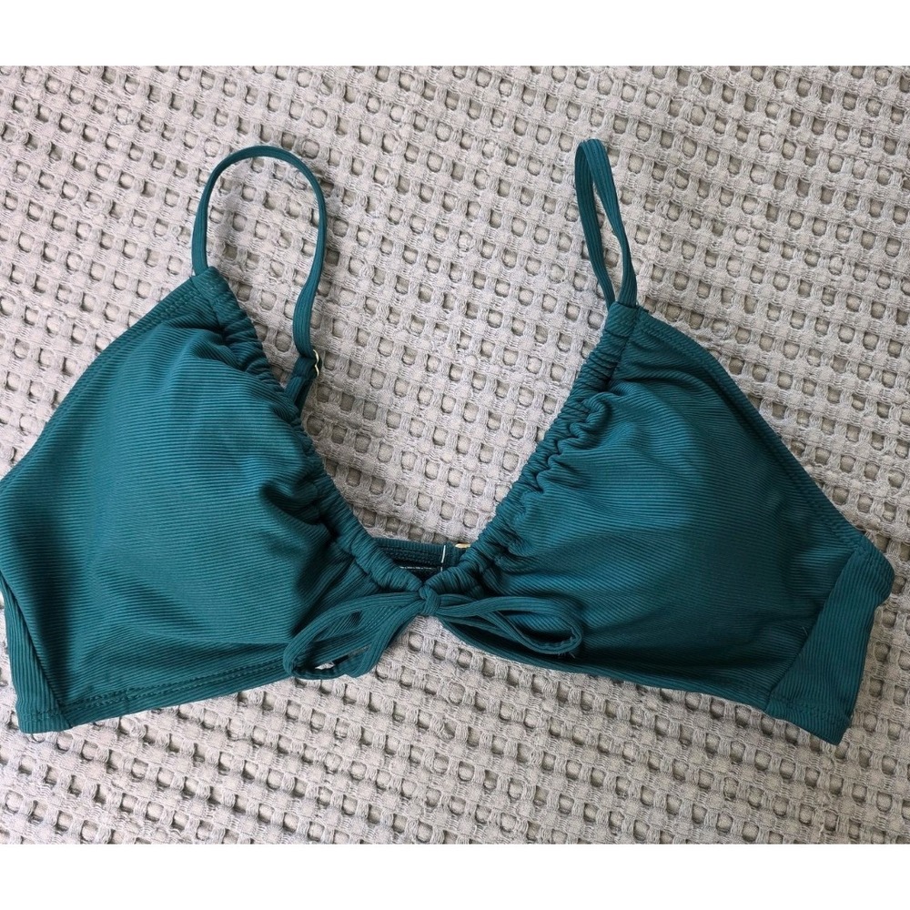 Shade & Shore Bikini Top Womens XL Green Ribbed Triangle Halter NEW Swim (319)